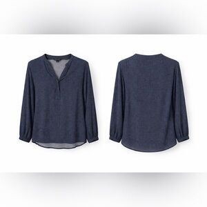 Tommy Hilfiger Navy Dotted Long-Sleeve V-Neck Blouse